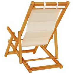 Chaises de plage pliantes 2 pcs Crème en bois d'acacia massif et Textilène 