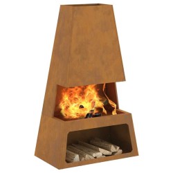 brasero avec rangement pour bûches 60x35x100 cm en acier Weathering 