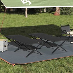 Lit de plage pliable , 2 pièces, noir, avec sac de transport en tissu Oxford 600D. 