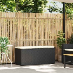 Banc de jardin avec coussin noir 110x40x44 cm résine tressée 