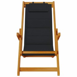 Chaises de plage pliantes 2 pcs Black Bois d'acacia massif & Textilène 