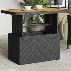 Table de jardin noir 90x55x71 cm résine tressée et bois acacia 