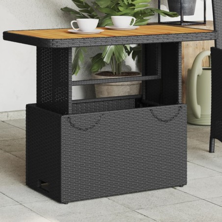 Table de jardin noir 90x55x71 cm résine tressée et bois acacia 