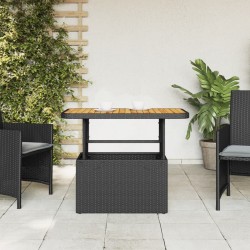 Table de jardin noir 90x55x71 cm résine tressée et bois acacia 