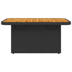 Table de jardin noir 90x55x71 cm résine tressée et bois acacia 