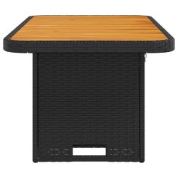 Table de jardin noir 90x55x71 cm résine tressée et bois acacia 