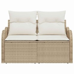 Canapé de jardin 2 places avec coussins beige en poly rattan 