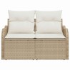 Canapé de jardin 2 places avec coussins beige en poly rattan 