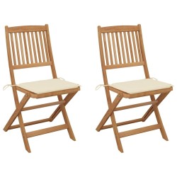 Chaises pliables de jardin lot de 2 avec coussins Bois d'acacia 