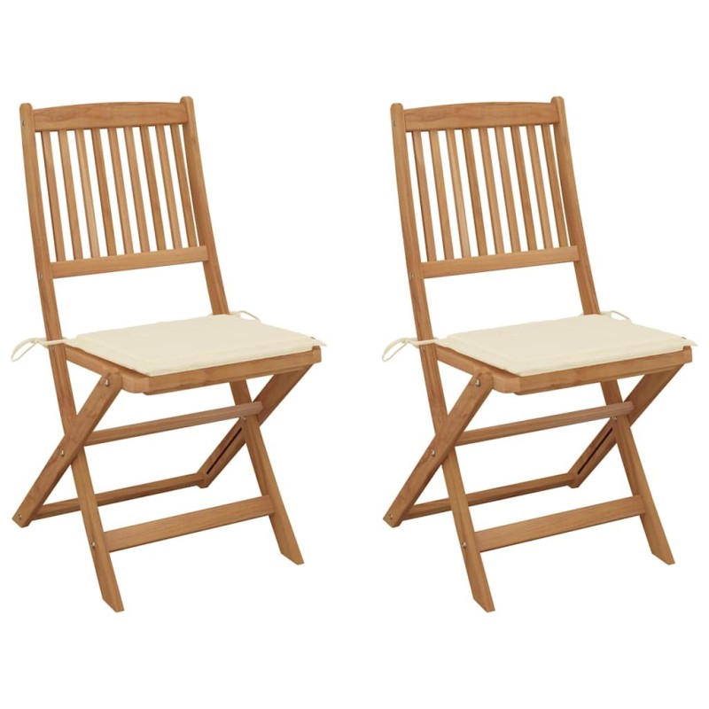 Chaises pliables de jardin lot de 2 avec coussins Bois d'acacia 