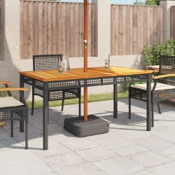 Table de jardin noir 140x80x75 cm résine tressée et bois acacia 