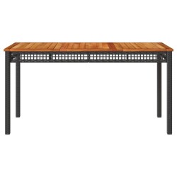 Table de jardin noir 140x80x75 cm résine tressée et bois acacia 