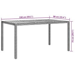 Table de salle à manger de jardin grise 150x90x75 cm poly rotin 