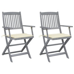 Chaises pliables d'extérieur lot de 2 et coussins Bois d'acacia 