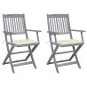 Chaises pliables d'extérieur lot de 2 et coussins Bois d'acacia 