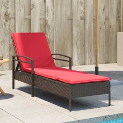 Chaise Longue avec Coussin Marron 63x200x81 cm Poly Rattan 