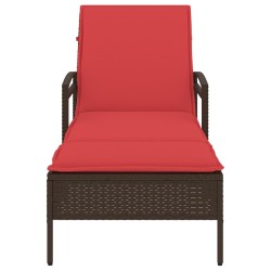 Chaise Longue avec Coussin Marron 63x200x81 cm Poly Rattan 