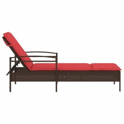 Chaise Longue avec Coussin Marron 63x200x81 cm Poly Rattan 