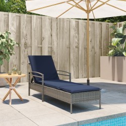 Chaise longue avec coussin Gris 63 x 200 x 81 cm Résine tressée (États-Unis uniquement) 