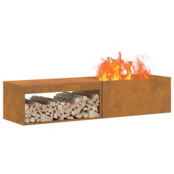 Brasero avec rangement pour bûches 160x45x35 cm en acier weathering 