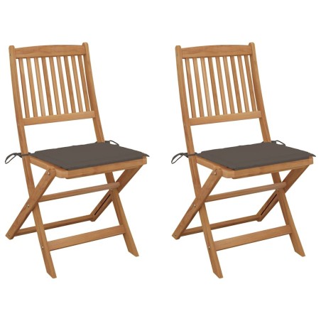 Chaises pliables de jardin lot de 2 avec coussins Bois d'acacia 