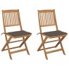 Chaises pliables de jardin lot de 2 avec coussins Bois d'acacia 