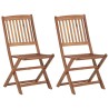 Chaises pliables de jardin lot de 2 avec coussins Bois d'acacia 