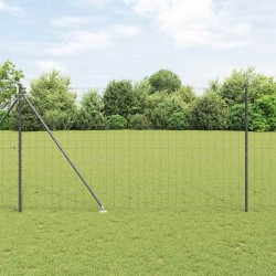 Clôture Euro avec 7 poteaux pointus 1,5 x 10 m en acier galvanisé gris 