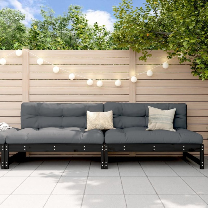 Canapés centraux de jardin 2 pcs noir 120x80 cm bois pin massif 