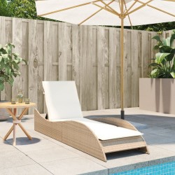 Chaise longue avec coussin beige 60x205x73 cm résine tressée 