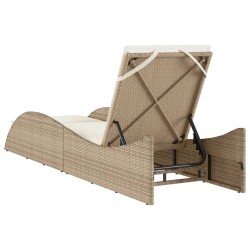 Chaise longue avec coussin beige 60x205x73 cm résine tressée 