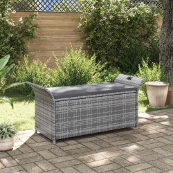   Banc de rangement avec coussin gris 138 cm résine tressée 