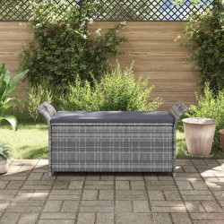   Banc de rangement avec coussin gris 138 cm résine tressée 