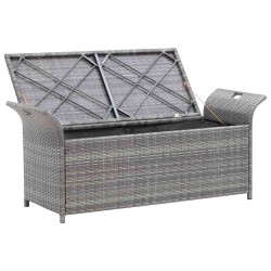   Banc de rangement avec coussin gris 138 cm résine tressée 