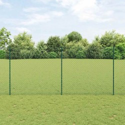 Clôture en maillons de chaînes avec 10 poteaux en U verte 1,4x10 m en acier 