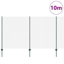 Clôture en maillons de chaînes avec 10 poteaux en U verte 1,4x10 m en acier 