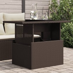Table de jardin dessus en verre marron 100x55x73 cm poly rotin 