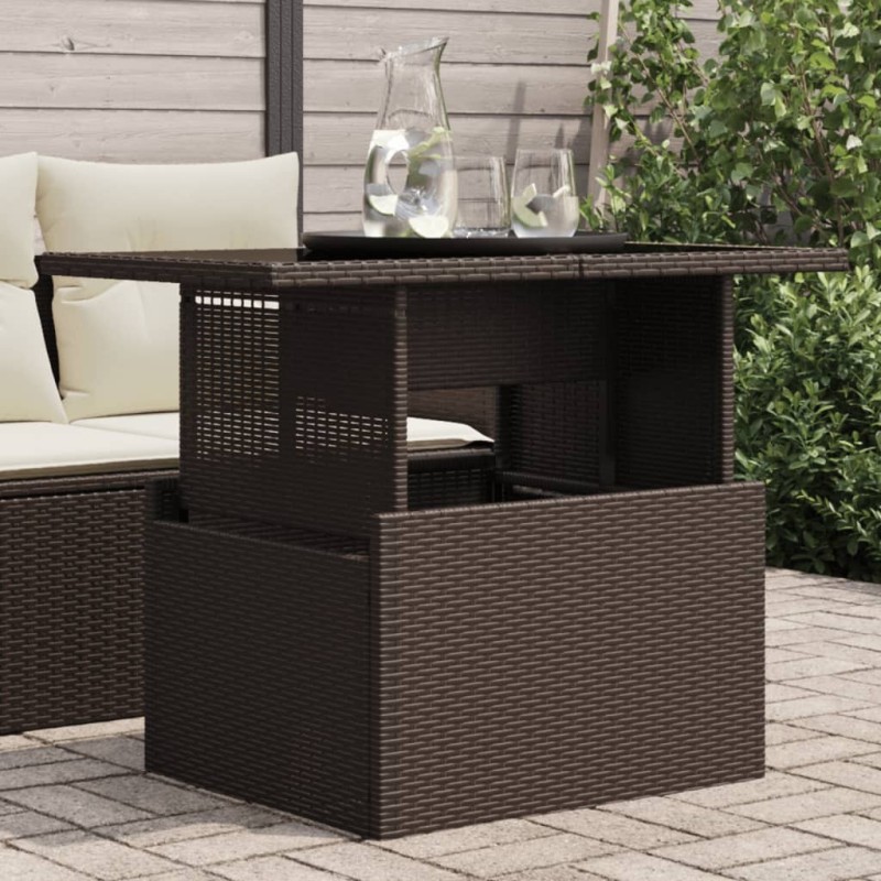 Table de jardin dessus en verre marron 100x55x73 cm poly rotin 