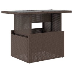 Table de jardin dessus en verre marron 100x55x73 cm poly rotin 