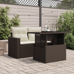 Table de jardin dessus en verre marron 100x55x73 cm poly rotin 