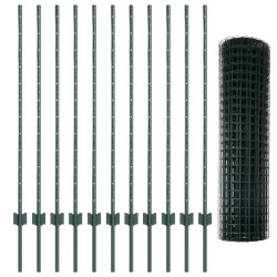 Kit de clôture de jardin Lot de 2 Vert Métal en PVC 