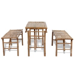 Table de brasserie avec 2 bancs 100 cm Bambou 