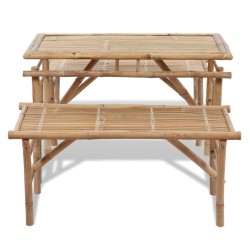 Table de brasserie avec 2 bancs 100 cm Bambou 