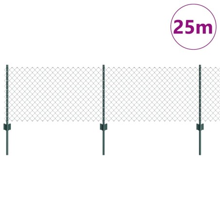 Clôture en treillis métallique avec 22 poteaux en U verts 0.6x25 m en acier 