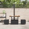 Ensemble de salle à manger de jardin 3 pièces avec coussins en poly Rattan noir et acacia 