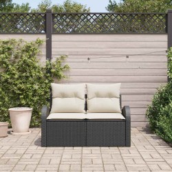Canapé de jardin 2 places avec coussins noir en poly rattan 
