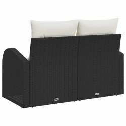 Canapé de jardin 2 places avec coussins noir en poly rattan 