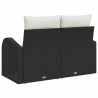 Canapé de jardin 2 places avec coussins noir en poly rattan 