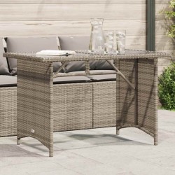 Table de jardin avec dessus en verre gris 110x68x70 cm rotin 