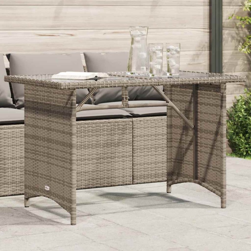 Table de jardin avec dessus en verre gris 110x68x70 cm rotin 
